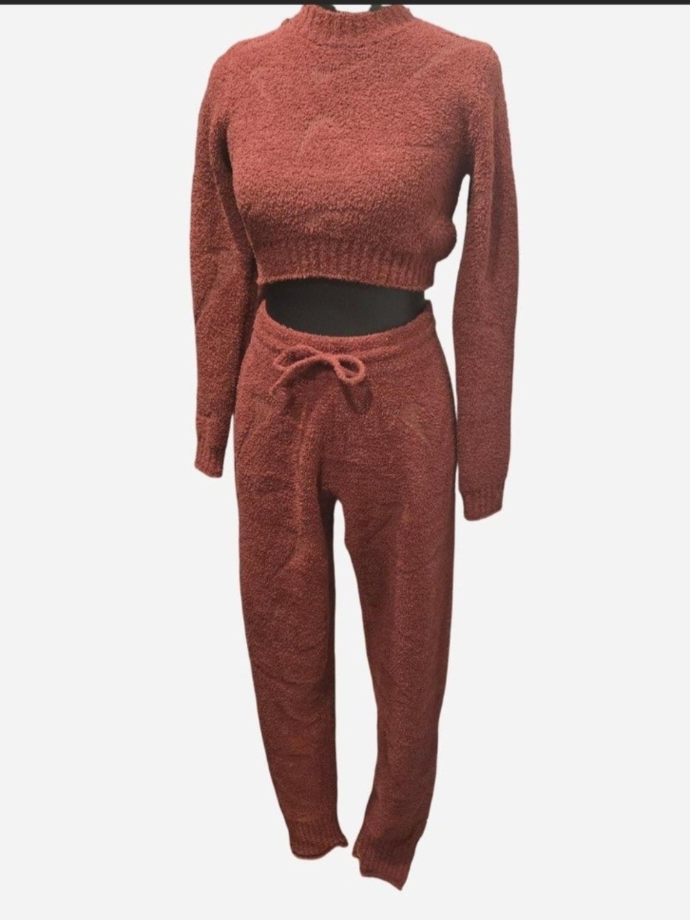 Nike Boucle Cozy Rust Textured Crop Sweater & Drawstring Joggers Set